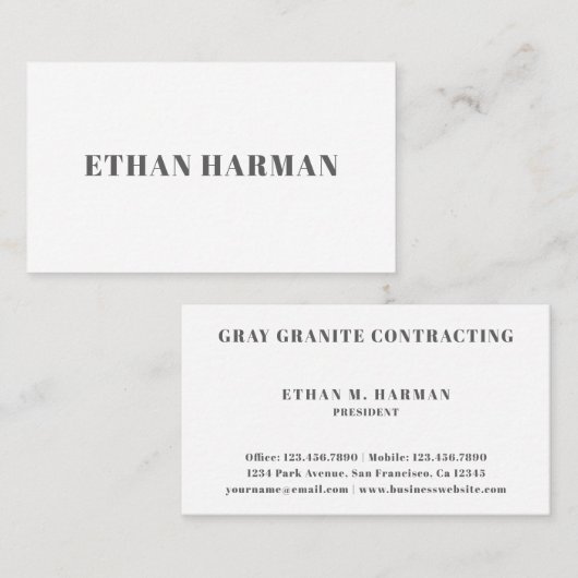 Eenvoudige 'Masculine Gray Modern' Visitekaartje (Voorkant / Achterkant)