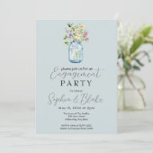 Eenvoudige Mason Jar Bouquet Blue Engagement Party Kaart (Staand voorkant)