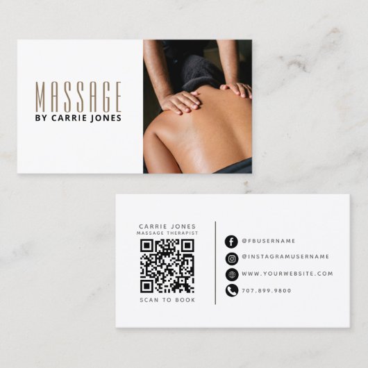 Eenvoudige Massagetherapeut Foto Visitekaartje (Voorkant / Achterkant)