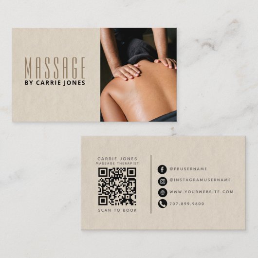 Eenvoudige Massagetherapeut Foto Visitekaartje (Voorkant / Achterkant)