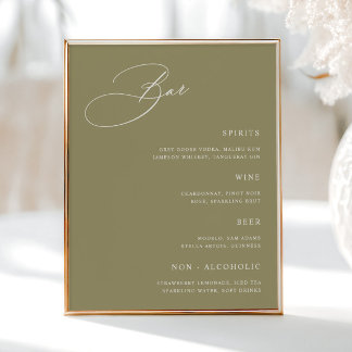 Eenvoudige Matcha Green Wedding Bar Menu Poster