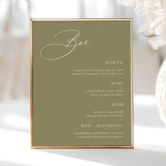 Eenvoudige Matcha Green Wedding Bar Menu Poster