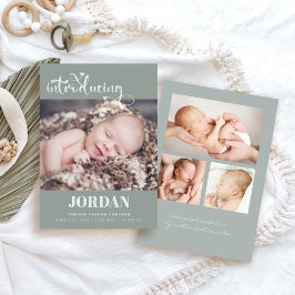 Eenvoudige Matig Manuscript Foto Collage Sage Birt Aankondiging