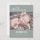 Eenvoudige Matig Manuscript Foto Collage Sage Birt Aankondiging (Voorkant)