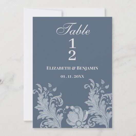 Eenvoudige mauve blauw wit bloemenkant Tafelnummer (Voorkant)
