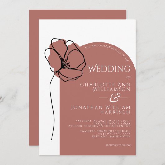 Eenvoudige Mauve Dusty Roos Floral Sketch Moderne  Kaart (Voorkant / Achterkant)