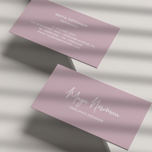 EENVOUDIGE MAUVE PASTEL HANDTEKENING NAAM PROFESSI VISITEKAARTJE