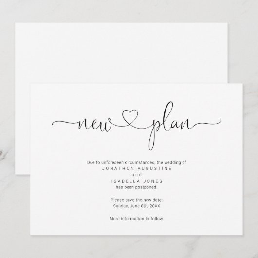 Eenvoudige mededeling uitstel bruiloft kaart (Voorkant / Achterkant)