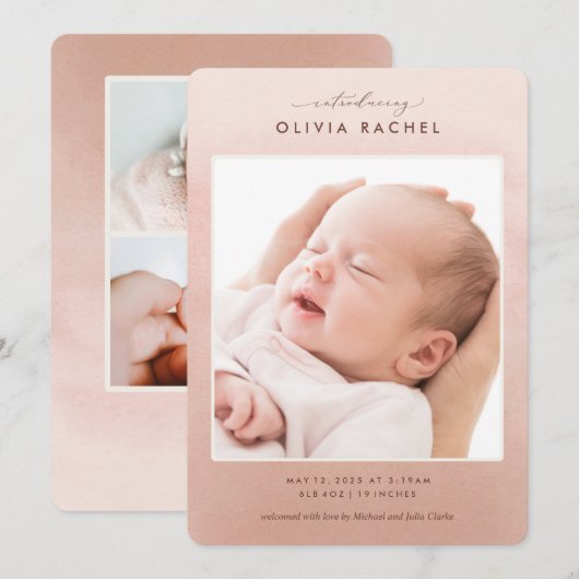 Eenvoudige mededeling van de geboorte van Blush Pi Kaart (Voorkant / Achterkant)