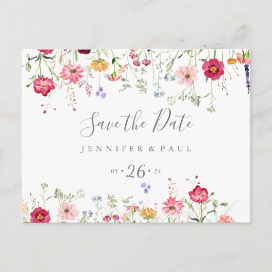 Eenvoudige meerkleurige Wildflower Bewaar de datum Briefkaart (Voorkant)
