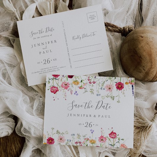 Eenvoudige meerkleurige Wildflower Bewaar de datum Briefkaart