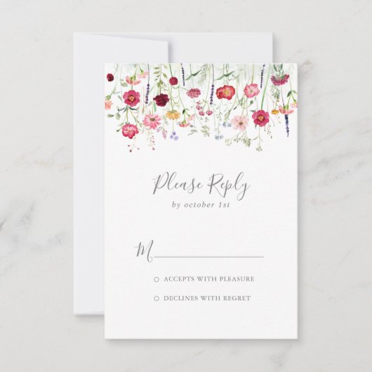 Eenvoudige meerkleurige Wildflower RSVP (Voorkant)