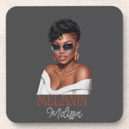 Eenvoudige melanine modieuze vrouw zwarte geschied bier onderzetter