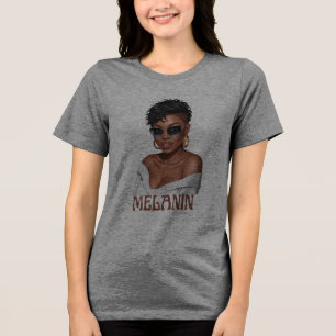 Eenvoudige melanine modieuze vrouw zwarte geschied Tri-Blend shirt