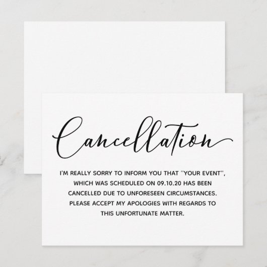 Eenvoudige melding bij annulering van gebeurteniss briefkaart (Voorkant / Achterkant)