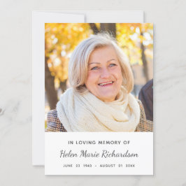 Eenvoudige Memorial Foto White Sympathie Hartelijk Bedankkaart