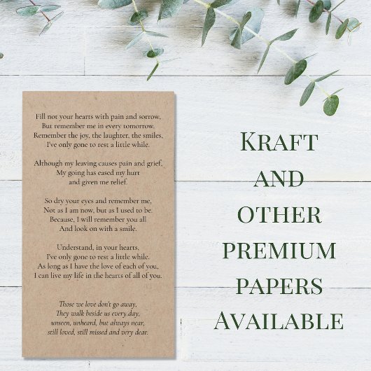 Eenvoudige Memorial Funeral Photo Prayer Card Visitekaartje