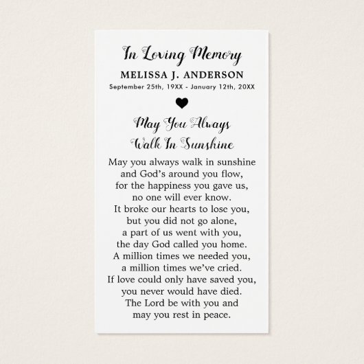 Eenvoudige Memorial Red Rose Funeral Prayer Kaart (Achterkant)