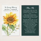 Eenvoudige Memorial Sunflower Funeral Prayer Kaart (Voorkant /achterkant)