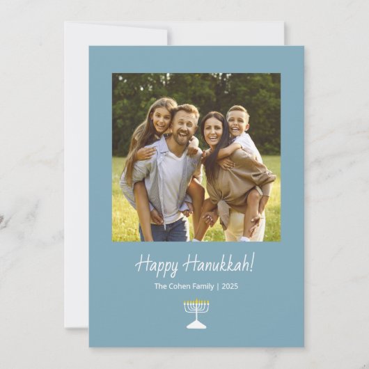 Eenvoudige Menorah Moderne Familiefoto Chanoeka Feestdagenkaart (Voorkant)