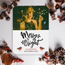 Eenvoudige Merry And Bright Kerst Robin Foto Typo