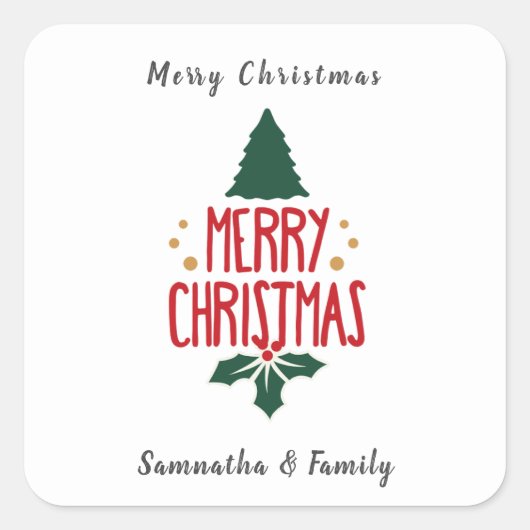 Eenvoudige Merry Christmas aangepaste naam Vierkante Sticker (Voorkant)