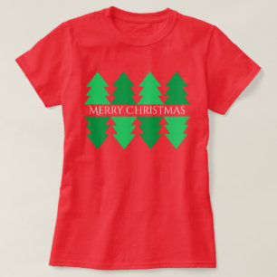 Eenvoudige Merry Christmas Green Tree Ontwerp Rood T-shirt