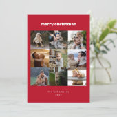 Eenvoudige Merry Christmas Multi Photo Grid Modern Feestdagenkaart (Staand voorkant)