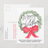 Eenvoudige Merry Christmas Waterverf krans Feestdagenkaart (Voorkant / Achterkant)