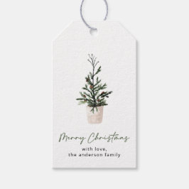 Eenvoudige Merry Christmas Waterverf Tree Gift Lab Cadeaulabel