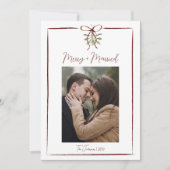 Eenvoudige Merry & Getrouwd Red Bow Foto Doodle Feestdagenkaart (Voorkant)