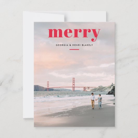 Eenvoudige Merry Red Overlay One Photo Kerstmis Feestdagenkaart (Voorkant)