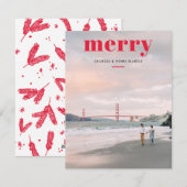Eenvoudige Merry Red Overlay One Photo Kerstmis Feestdagenkaart (Voorkant / Achterkant)