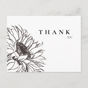 Eenvoudige met de hand getekende zonnebloem Z/W ro Briefkaart