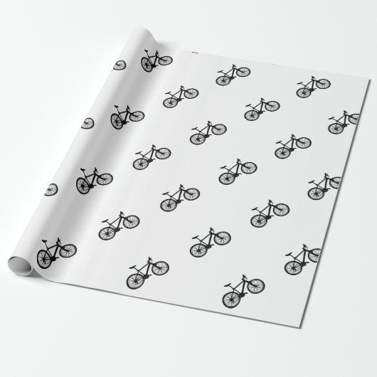 Eenvoudige, met de hand getrokken fiets in zwart-w cadeaupapier (Uitgerold)