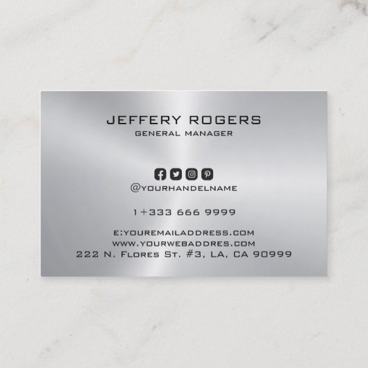 Eenvoudige metallic zilveren textuur visitekaartje (Achterkant)