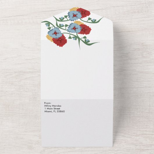 Eenvoudige Mexicaanse Bloemrijke Volkstuin Bruilof All In One Uitnodiging (Buitenkant)