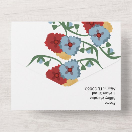 Eenvoudige Mexicaanse Bloemrijke Volkstuin Bruilof All In One Uitnodiging (Achterkant)