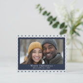 Eenvoudige Midnight Blue Snowflake Kerstfoto Feestdagenkaart (Staand voorkant)