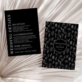 Eenvoudige milalist zwart bloemenbruiloft details informatiekaartje