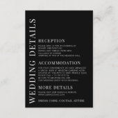 Eenvoudige milalist zwart bloemenbruiloft details informatiekaartje (Voorkant)