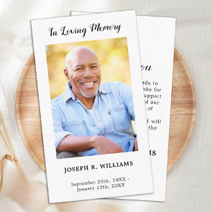 Eenvoudige miniatuur foto begrafenis bedankt notitiekaartje