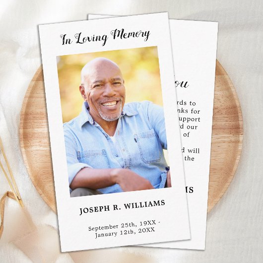 Eenvoudige miniatuur foto begrafenis bedankt notitiekaartje