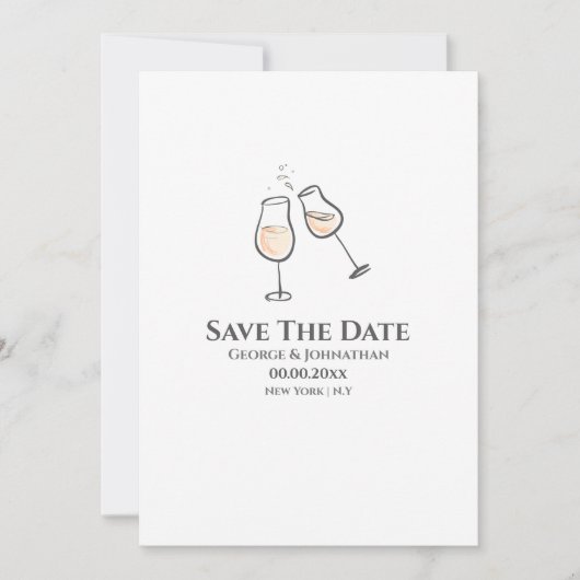 Eenvoudige miniatuur van champagneglazen ter illus save the date (Voorkant)