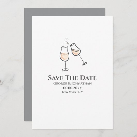 Eenvoudige miniatuur van champagneglazen ter illus save the date (Voorkant / Achterkant)