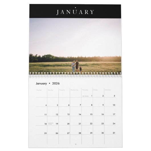 Eenvoudige minieme foto van de moderne conservatie kalender (Jan 2026)