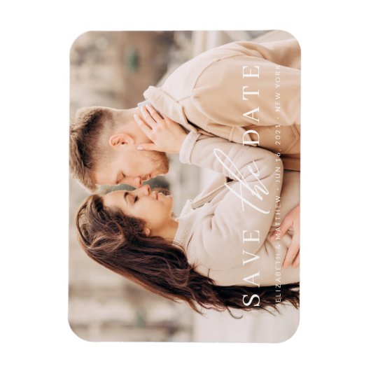 Eenvoudige minieme fotobruiloft met een foto als o magneet (Verticaal)