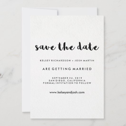 Eenvoudige minieme Typografie Foto Save the Date (Achterkant)