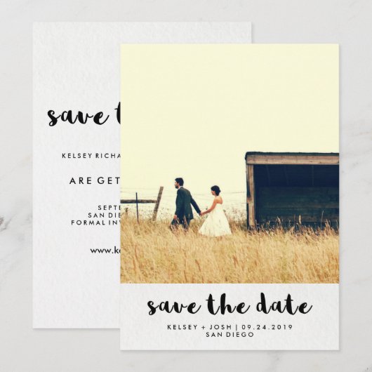 Eenvoudige minieme Typografie Foto Save the Date (Voorkant / Achterkant)