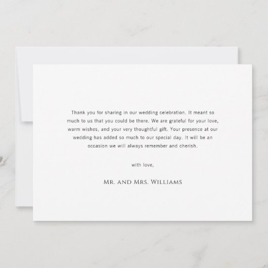 Eenvoudige minieme zwarte en witte bruiloft foto bedankkaart (Achterkant)